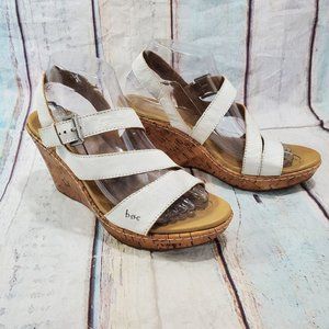 BOC Born Womens Off White Manmade Cork Wedge Platform Strappy Sandals Size 9m